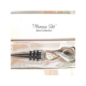 Murano Art Deco Collection Wine Stopper With Box White And Sparkling Gold